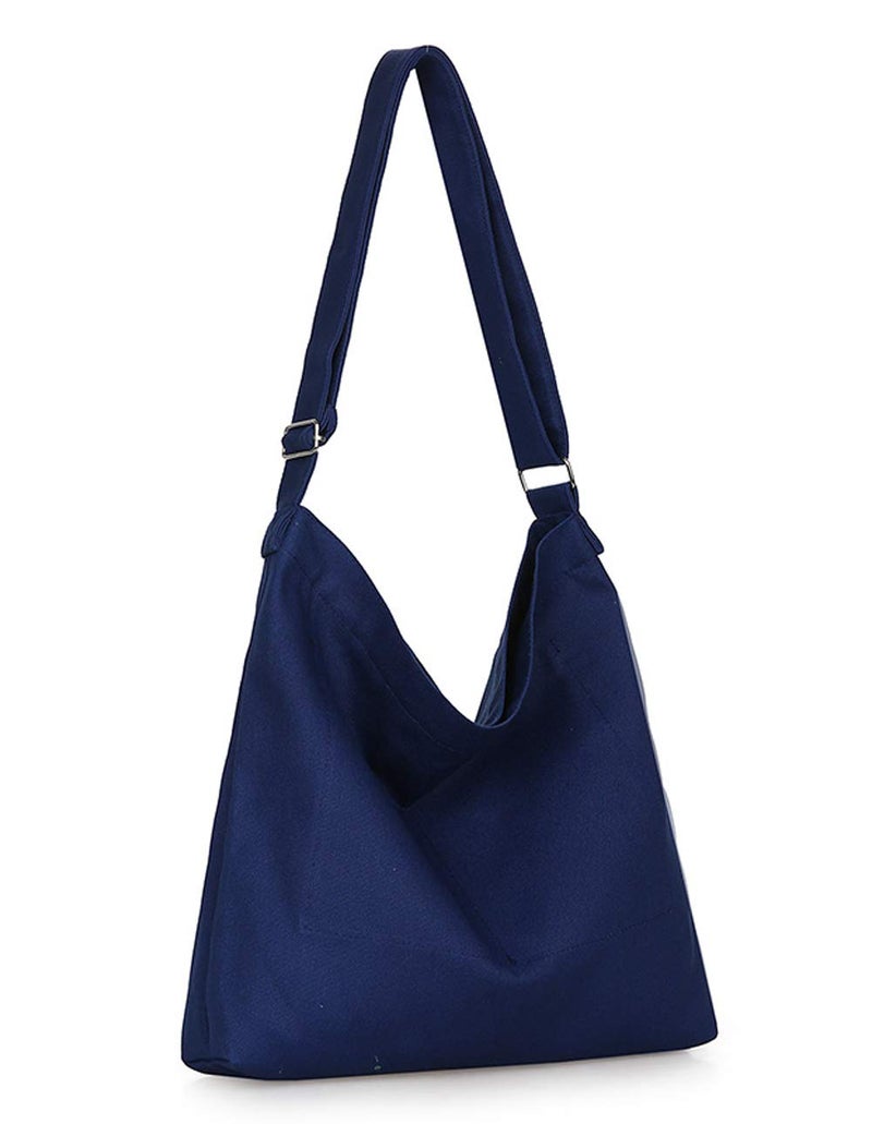 Covelin Women's Retro Large Size Canvas Shoulder Bag Hobo Crossbody Handbag Casual Tote Navy Blue - Image 3